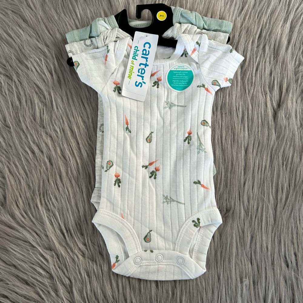 Carter's‎ Child Of Mine Bodysuits Baby Boys Size Preemie Three Piece Cotton